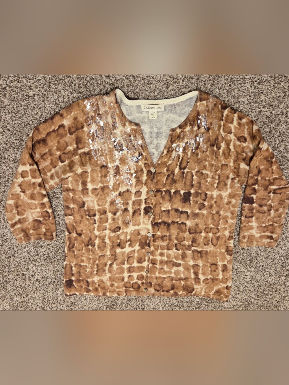 Coldwater Creek Brown Sequin Accent Cardigan